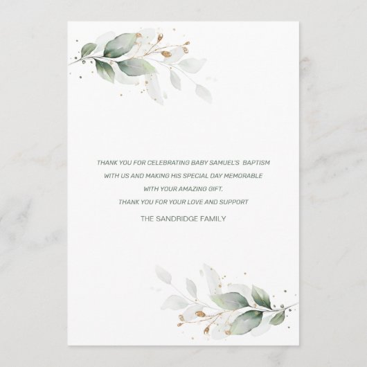 Waterverf Greenery Foliage Cross Baptism Menu (Achterkant)