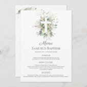 Waterverf Greenery Foliage Cross Baptism Menu (Voorkant / Achterkant)