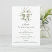 Waterverf Greenery Foliage Cross Baptism Menu (Staand voorkant)