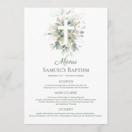 Waterverf Greenery Foliage Cross Baptism Menu