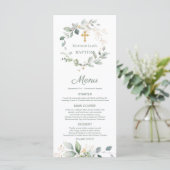 Waterverf Greenery Foliage Cross Baptism Menu (Staand voorkant)