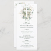 Waterverf Greenery Foliage Cross Baptism Menu (Voorkant / Achterkant)