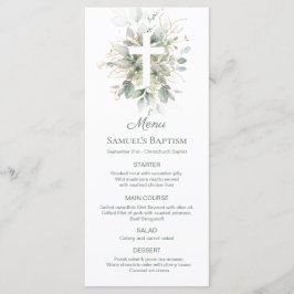 Waterverf Greenery Foliage Cross Baptism Menu