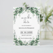 Waterverf Greenery Foliage Eucalyptus Wreath Save The Date (Staand voorkant)
