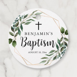 Waterverf Greenery Foliage Gold Baptism Favor Tag Bedankjes Labels