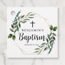 Waterverf Greenery Foliage Gold Baptism Favor Tag