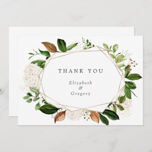 Waterverf Greenery Foliage Goud Geometrisch Lijst Bedankkaart (Voorkant / Achterkant)