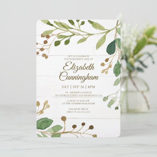 Waterverf Greenery Foliage Greenery Memorial Kaart (Staand voorkant)