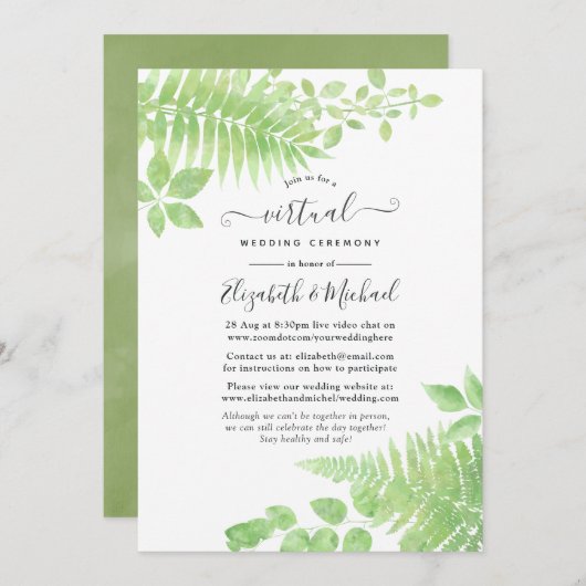 Waterverf Greenery Foliage Online Virtual Wedding Kaart (Voorkant / Achterkant)