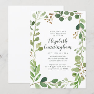 Waterverf Greenery Foliage Virtual Baby shower Kaart