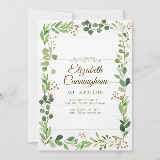 Waterverf Greenery Foliage Virtual Memorial Kaart (Voorkant)