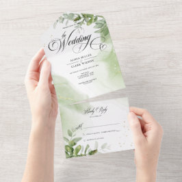 Waterverf Greenery Foliage Wedding All In One Uitnodiging