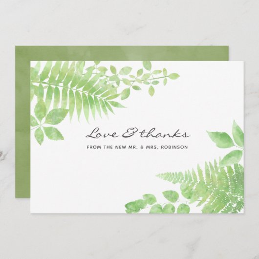 Waterverf Greenery Foliage Wedding Bedankkaart (Voorkant / Achterkant)