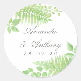 Waterverf Greenery Foliage Wedding Favor Ronde Sticker