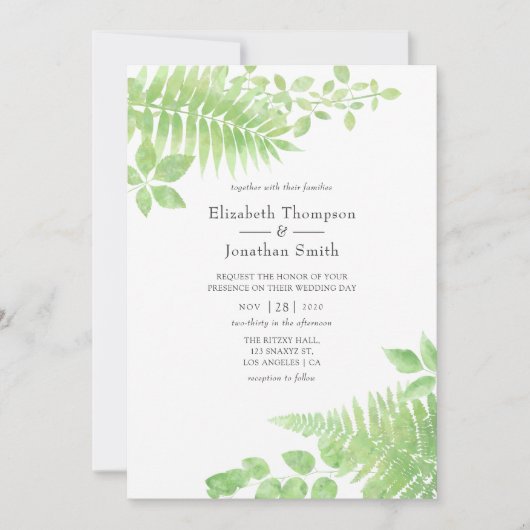 Waterverf Greenery Foliage Wedding Kaart (Voorkant)