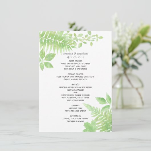 Waterverf Greenery Foliage Wedding Menu (Staand voorkant)