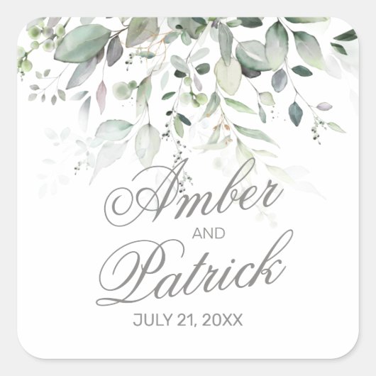 Waterverf Greenery Foliage Wedding Vierkante Sticker (Voorkant)