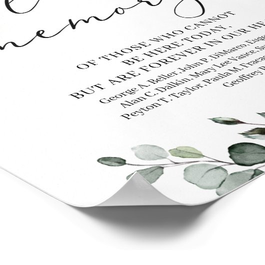 Waterverf Greenery foliy in loving memory sign Poster (Hoek)