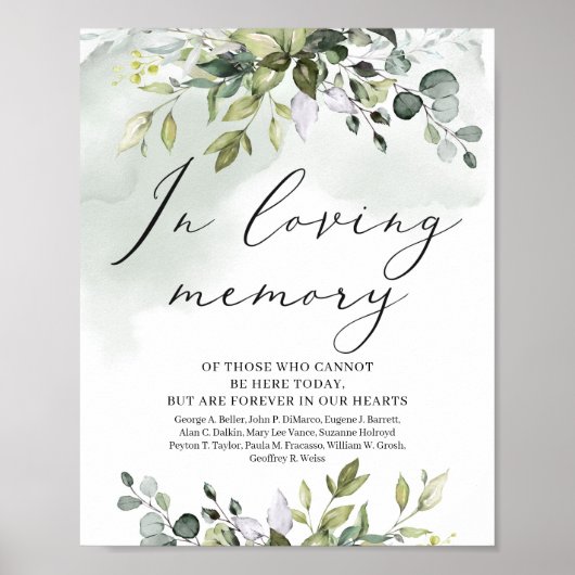 Waterverf Greenery foliy in loving memory sign Poster (Voorkant)