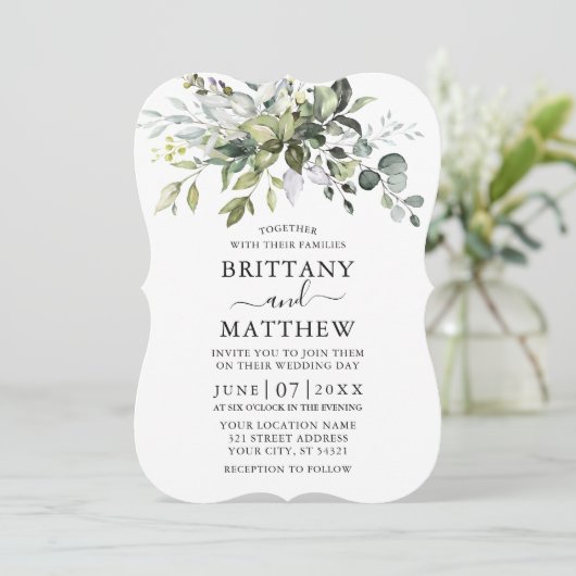 Waterverf Greenery Foto Bracket Wedding Kaart (Staand voorkant)