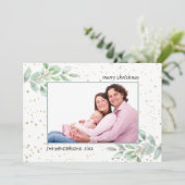 Waterverf Greenery Foto Gold Stars Kerstmis Feestdagenkaart (Staand voorkant)