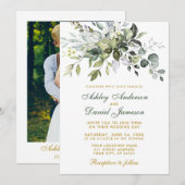 Waterverf Greenery Foto Green Gold Wedding Kaart (Voorkant / Achterkant)
