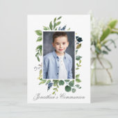 Waterverf Greenery Foto Heilige Communie Zilver Kaart (Staand voorkant)