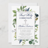 Waterverf Greenery Foto Heilige Communie Zilver Kaart (Achterkant)