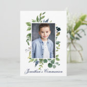 Waterverf Greenery Foto Heilige Communieblauw Kaart (Staand voorkant)
