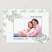 Waterverf Greenery Foto met kerstfeestdag Feestdagenkaart (Voorkant / Achterkant)