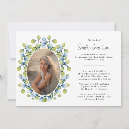 Waterverf Greenery Foto Overlijdensakte en begrafe Kaart (Voorkant)