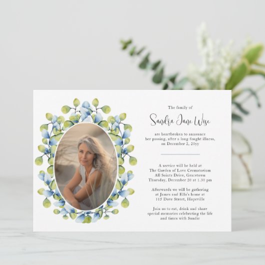 Waterverf Greenery Foto Overlijdensakte en begrafe Kaart (Staand voorkant)