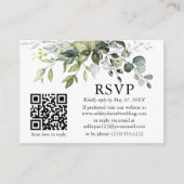 Waterverf Greenery Foto Wedding QR RSVP Informatiekaartje (Voorkant)