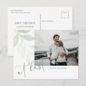 Waterverf Greenery Foto Wedding Save the Date Briefkaart (Voorkant / Achterkant)