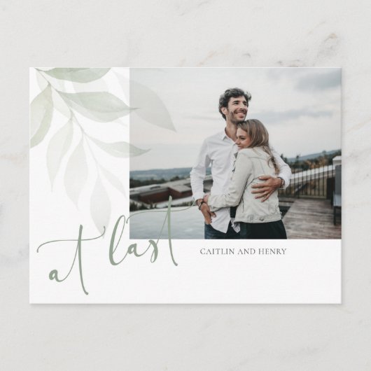 Waterverf Greenery Foto Wedding Save the Date Briefkaart (Voorkant)
