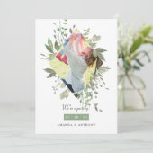 Waterverf Greenery Foto Zwangerschap Aankondiging (Staand voorkant)