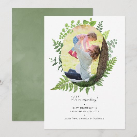 Waterverf Greenery Foto Zwangerschap Aankondiging (Voorkant / Achterkant)
