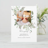 Waterverf Greenery Foto Zwangerschap Aankondiging (Staand voorkant)