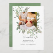 Waterverf Greenery Foto Zwangerschap Aankondiging (Voorkant / Achterkant)