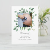 Waterverf Greenery Foto Zwangerschap Aankondiging (Staand voorkant)