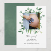 Waterverf Greenery Foto Zwangerschap Aankondiging (Voorkant / Achterkant)