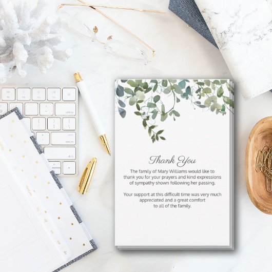 Waterverf Greenery Funeral Bereavement Hartelijk d Bedankkaart