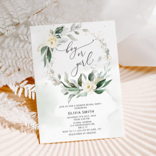 Waterverf Greenery gender reveal uitnodiging