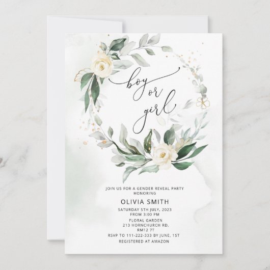 Waterverf Greenery gender reveal uitnodiging (Voorkant)