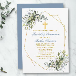 Waterverf Greenery Geo Lijst Dusty Blue Communion Kaart