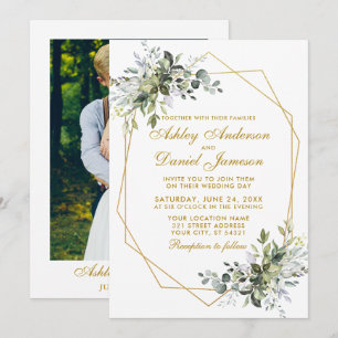 Waterverf Greenery Geo Lijst Foto Gold Wedding Kaart