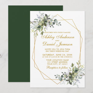 Waterverf Greenery Geo Lijst Gold Wedding Kaart