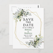 Waterverf Greenery Geo Lijst Green Save the Date Briefkaart (Voorkant / Achterkant)