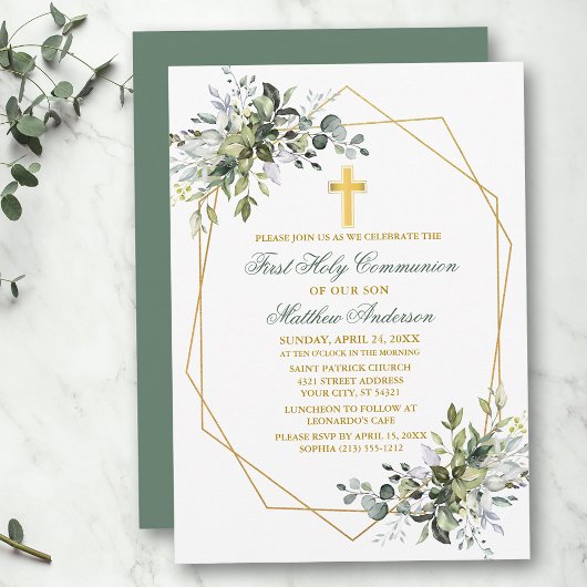 Waterverf Greenery Geo Lijst Sage Green Communion Kaart