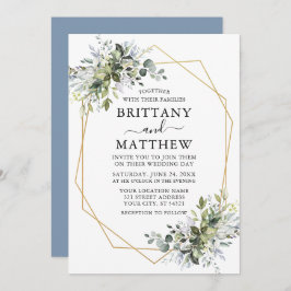 Waterverf Greenery Geo Lijst Wedding Dusty Blue Kaart